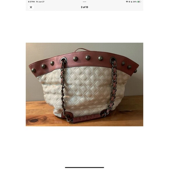 Betsey Johnson TisketTasket Rose Chain Basket Stud Purse Fabric Studded Leather - Picture 2 of 12